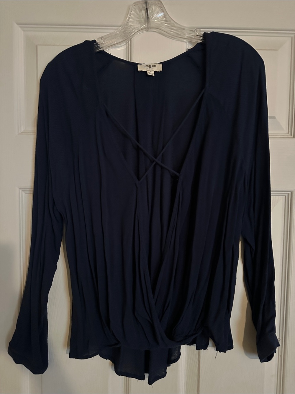 Umgee Navy Crisscross Draped Wrap Blouse